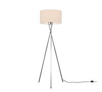 MiniSun | Modern Polished Chrome Metal Tripod Floor Lamp with a Beige Shade | Floor Lamps, Home Décor & Improvement Essential | Includes 1x 6W LED E27 Light Bulb with 3000K Colour Temperature