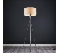MiniSun Modern Polished Chrome Metal Tripod Floor Lamp with a Beige Cylinder Shade