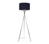 MiniSun | Modern Polished Chrome Metal Tripod Floor Lamp with a Navy Blue Cylinder Shade | Floor Lamps & Home Improvements Essential