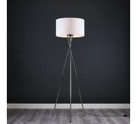MiniSun | Modern Polished Chrome Metal Tripod Floor Lamp with a White Shade | Home Décor, Bedside & Desk Lamp