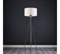 Valuelights Camden Polished Chrome Tripod Floor Lamp With White Drum Lamp Shade White