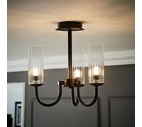 Valuelights Canya 3 Way Ribbed Glass Chandelier Style Ceiling Light In Black Black