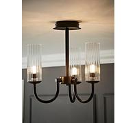 Valuelights Canya 3 Way Matte Black Ceiling Light Chandelier With Clear Ribbed Shades Black