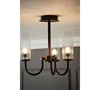 Valuelights Canya 3 Way Ribbed Glass Chandelier Style Ceiling Light With Bulbs In Black Black