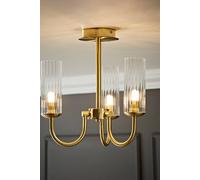 ValueLights | Canya 3 Way Brushed Gold Ribbed Glass Chandelier Style Ceiling Light with Bulbs | Ceiling Lights, Home Décor & Improvement Essential