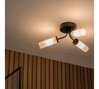 Valuelights Canya Black Ip44 Bathroom 3 Way Reeded Glass Flush Ceiling Light With Led Bulbs