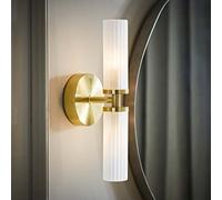 ValueLights | Gold 2 Way Wall Light Fitting with Reeded Glass Shade | Bath Wall Lights, Home Décor & Improvement Essential | IP44 Bathroom | Mains Wired