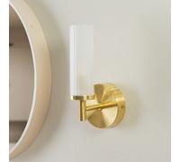 Valuelights Canya Brushed Gold Ip44 Bathroom Frosted Reeded Glass Wall Light With Led Bulb