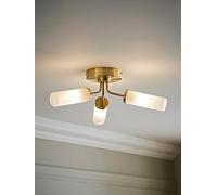 Valuelights Canya Brushed Gold Ip44 Rated Bathroom 3 Way Reeded Glass Flush Ceiling Light Gold