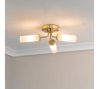 Valuelights Canya Gold Ip44 Bathroom 3 Way Reeded Glass Flush Ceiling Light With Led Bulbs