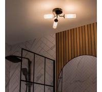Valuelights Canya Matte Black Ip44 Rated Bathroom 3 Way Reeded Glass Flush Ceiling Light