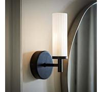 Valuelights Canya Matte Black Ip44 Rated Bathroom Frosted Reeded Glass Wall Light