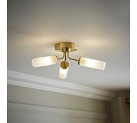 ValueLights | Gold 3 Way Ceiling Light Fitting with Reeded Glass Shade | Close-to-Ceiling Lights, Home Décor & Improvement Essential | IP44 Bathroom | Mains Wired