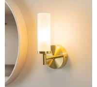 Valuelights Canya Pair Of Brushed Gold Ip44 Frosted Reeded Glass Wall Lights With Led Bulbs Gold