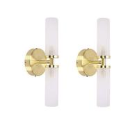 Valuelights Canya Pair Of Brushed Gold Ip44 Up Down 2 Way Frosted Reeded Glass Wall Lights