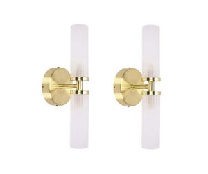 Valuelights Canya Pair Of Brushed Gold Ip44 Up Down 2 Way Frosted Reeded Glass Wall Lights
