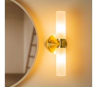 Valuelights Canya Pair Of Gold Ip44 2 Way Frosted Reeded Glass Wall Lights With Led Bulbs Gold
