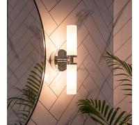 Valuelights Canya Polished Chrome Ip44 2 Way Frosted Reeded Glass Wall Light With Led Bulbs