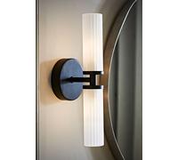 MiniSun | Modern 2 Way Matt Black and Reeded Glass Shade Wall Light Fitting | Wall Lamps & Sconces, Home Décor & Improvement Essential | Includes 3W LED Bulbs