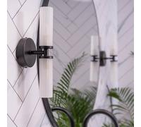 MiniSun | Modern 2 Way Matt Black and Reeded Glass Shade Wall Light Fitting | Wall Lamps & Sconces, Home Décor & Improvement Essential | Includes 3W LED Bulbs