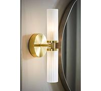 ValueLights | Gold 2 Way Wall Light Fitting with Reeded Glass Shade | Bath Wall Lights, Home Décor & Improvement Essential | Includes Bulb | Mains Wired
