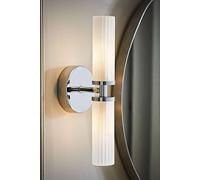 MiniSun | Modern 2 Way Polished Silver Chrome and Reeded Glass Shade Wall Light Fitting | Bath Wall Lights, Home Décor & Improvement Essential | Includes 3W LED Bulbs