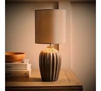 ValueLights | Grey Fluted Ceramic Table Lamp with a Fabric Lampshade Living Room Bedroom Bedside Light | Table Lamps, Home Décor & Improvement Essential | Included LED Bulb