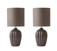 Valuelights Carbone Pair Of Grey Fluted Ceramic Bedside Table Lamps With A Fabric Lampshade