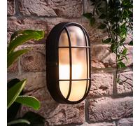 MiniSun | Modern Black Security Bulkhead Wall Light | Outdoor Wall Lights, Home Décor & Improvement Essential | Includes 10W LED Bulb [6500K Cool White] | Mains Wired