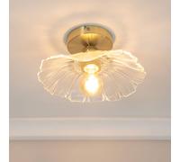 ValueLights | Gold Flush Ceiling Light Fitting with Clear Glass Flower Shade | Close-to-Ceiling Lights, Home Décor & Improvement Essential | Includes Bulb