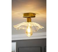 ValueLights | Gold Flush Ceiling Light Fitting with Clear Glass Flower Shade | Close-to-Ceiling Lights, Home Décor & Improvement Essential | Includes Bulb