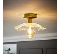 ValueLights Cassia Clear Glass Flower Detail Gold Flush Ceiling Light ValueLights Gold