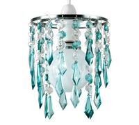 Valuelights Ceiling Light Shade With Teal And Clear Acrylic Jewel Effect Droplets (D)16Cm