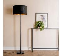 Valuelights Charles Black Floor Lamp With Black Velvet & Metallic Shade