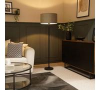 Valuelights Charles Black Floor Lamp With Grey Velvet Shade And Bulb