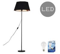 Valuelights Charles Black Floor Lamp With Metallic Inner Tapered Shade & Bulb