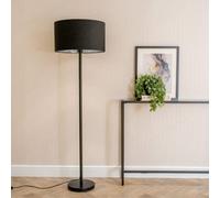Valuelights Charles Black Floor Lamp With Metallic Silver Inner Shade And Bulb