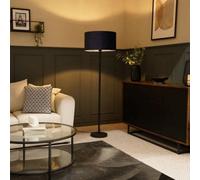 Valuelights Charles Black Floor Lamp With Navy Velvet Shade And Bulb