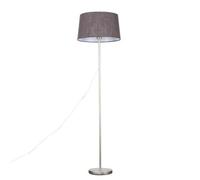Valuelights Charles Brushed Chrome Floor Lamp With Grey Linen Shade And Bulb