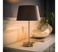 Valuelights Charles Brushed Chrome Table Lamp With Grey Tapered Shade And Bulb
