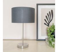 ValueLights Charlie Fabric Drum & Chrome Inner Shade Chrome Stem Table Lamp & Bulb in Charcoal ValueLights Charcoal