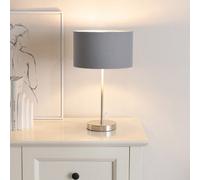 ValueLights Charlie Fabric Drum & Chrome Inner Shade Chrome Stem Table Lamp & Bulb in Grey ValueLights Grey