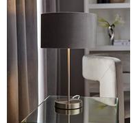 ValueLights Charlie Chrome Table Lamp with Grey Velvet & Chrome Shade