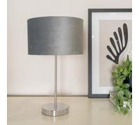 ValueLights Charlie Metallic and Grey Velvet Shade Brushed Chrome Table Lamp and Bulb - Size: 43 x 25 x 25cm - Silver - Wilko