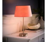 Valuelights Charles Brushed Chrome Table Lamp With Pink Tapered Shade And Bulb