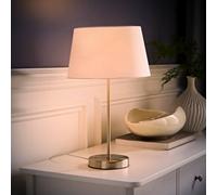 Valuelights Charles Brushed Chrome Table Lamp With White Tapered Shade And Bulb