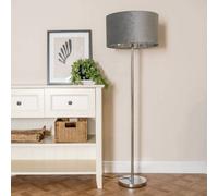 ValueLights Charlie Chrome Stem Floor Lamp with Grey Velvet & Chrome Inner Shade & Bulb ValueLights Grey