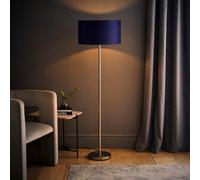 ValueLights | Modern Standard Floor Lamp in a Silver Chrome Metal Finish with a Navy Blue Velvet Drum Shade | Floor Lamps, Home Décor & Improvement Essential | Included LED Bulb