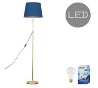 Valuelights Charles Gold Floor Lamp With Navy Tapered Shade And Bulb