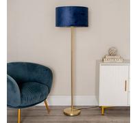 Valuelights Charles Gold Floor Lamp With Navy Velvet & Metallic Shade And Bulb